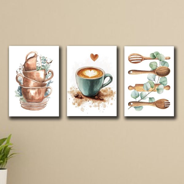 Set Of 3 Wall Art Sticky Wooden Canvas Frames For Dining Room And Kitchen Decor