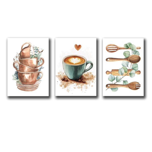 Set Of 3 Wall Art Sticky Wooden Canvas Frames For Dining Room And Kitchen Decor