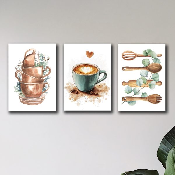 Set Of 3 Wall Art Sticky Wooden Canvas Frames For Dining Room And Kitchen Decor