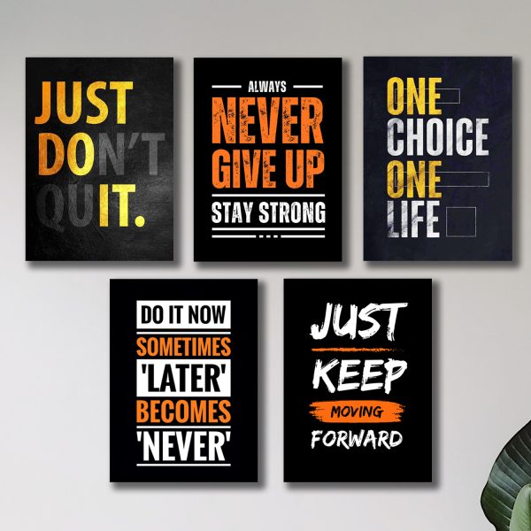 Set Of 5 Motivational Sticky Wooden Canvas Frames For Wall Decore / Sticky Phototiles